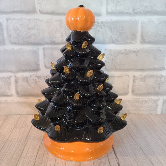 Halloween Ceramic Lighted Tree Pumpkin Jackolantern Black Orange Holiday Decor - Picture 11 of 12